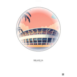 Affiche Brasilia – Poster illustration vintage – Estadio Nacional De Brasilia | Gravura – Fond clair