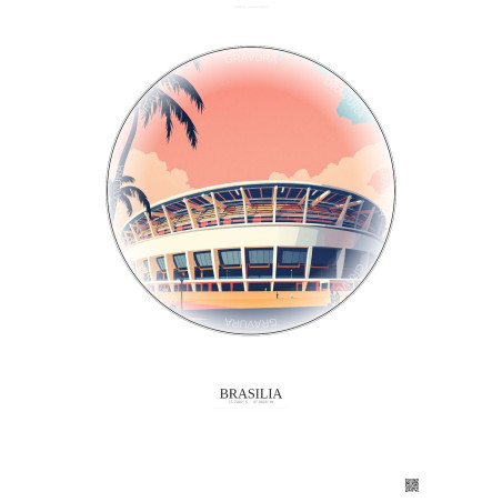 Affiche Brasilia – Poster illustration vintage – Estadio Nacional De Brasilia | Gravura – Fond clair