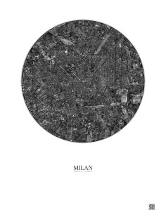 Affiche Milan – Poster vue satellite 5km N&B | Gravura – Fond clair