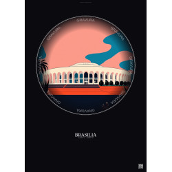 Affiche Brasilia – Poster illustration vintage – Palacio Do Planalto | Gravura – Fond foncé