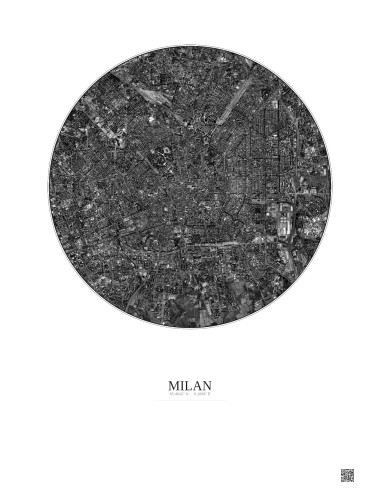 Milan Satellite View Poster 5km B&W | Gravura – Light background