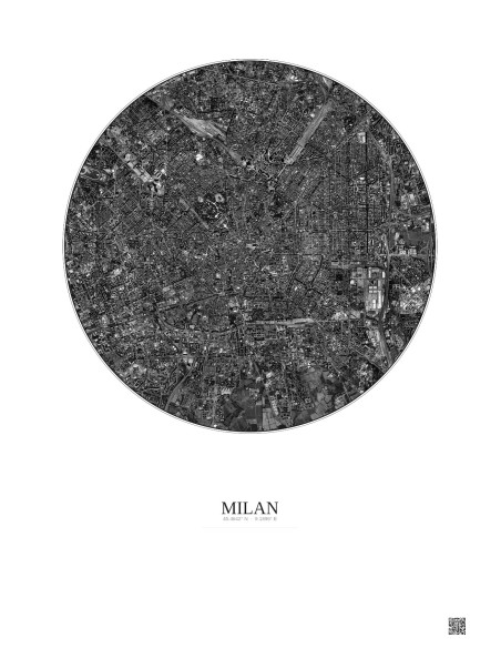 Milan Satellite View Poster 5km B&W | Gravura – Light background