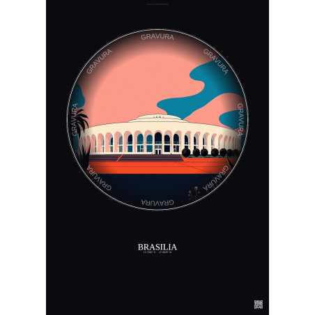 Affiche Brasilia – Poster illustration vintage – Palacio Do Planalto | Gravura – Fond foncé