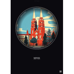 Affiche Minsk – Poster illustration vintage – Church Of Saints Simon And Helena | Gravura – Fond foncé