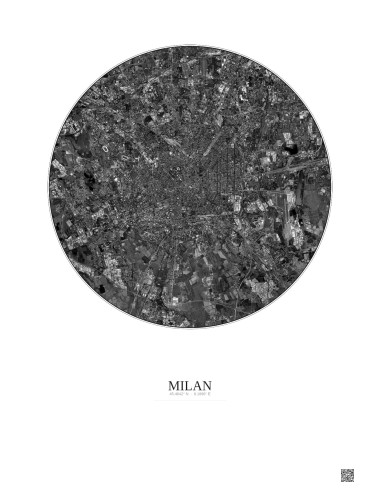 Milan Satellite View Poster 10km B&W | Gravura – Light background