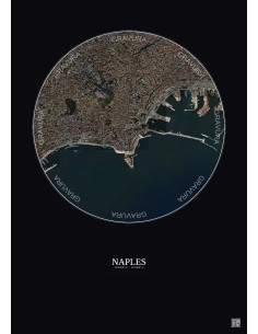 Affiche Naples – Poster vue satellite 2.5km Couleur | Gravura – Fond foncé