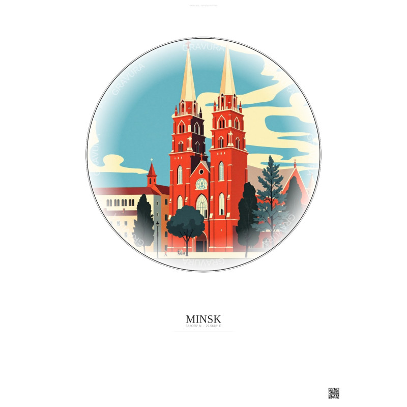 Affiche Minsk – Poster illustration vintage – Church Of Saints Simon And Helena | Gravura – Fond clair