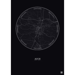 Affiche Auch – Poster carte de ville 5km | Gravura – Fond foncé