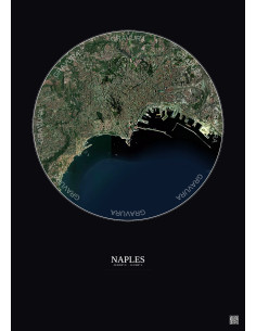 Affiche Naples – Poster vue satellite 5km Couleur | Gravura – Fond foncé