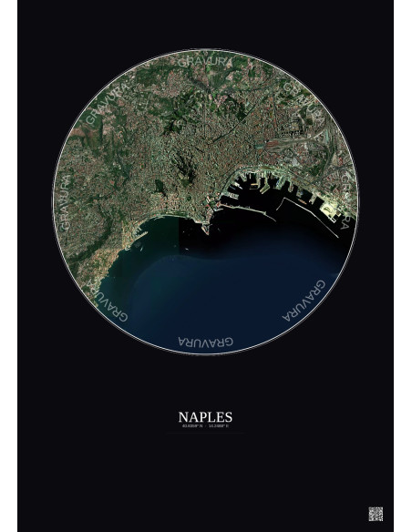 Affiche Naples – Poster vue satellite 5km Couleur | Gravura – Fond foncé