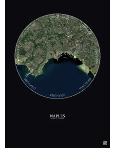 Affiche Naples – Poster vue satellite 10km Couleur | Gravura – Fond foncé