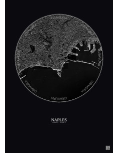 Affiche Naples – Poster vue satellite 2.5km N&B | Gravura – Fond foncé
