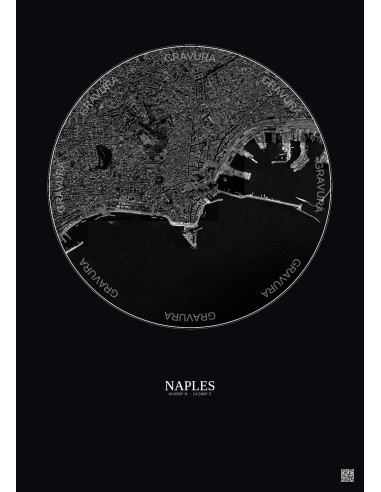 Naples Satellite View Poster 2.5km B&W | Gravura – Dark background