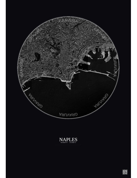 Naples Satellite View Poster 2.5km B&W | Gravura – Dark background