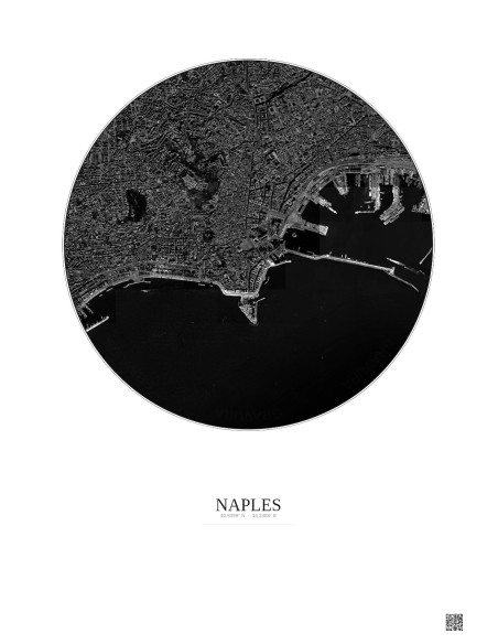 Affiche Naples – Poster vue satellite 2.5km N&B | Gravura – Fond clair