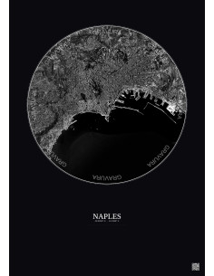 Affiche Naples – Poster vue satellite 5km N&B | Gravura – Fond foncé