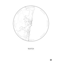 Bastia City Map Poster 5km | Gravura – Light background