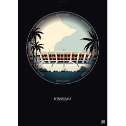 Affiche Kinshasa – Poster illustration vintage – Martyrs Stadium | Gravura – Fond foncé