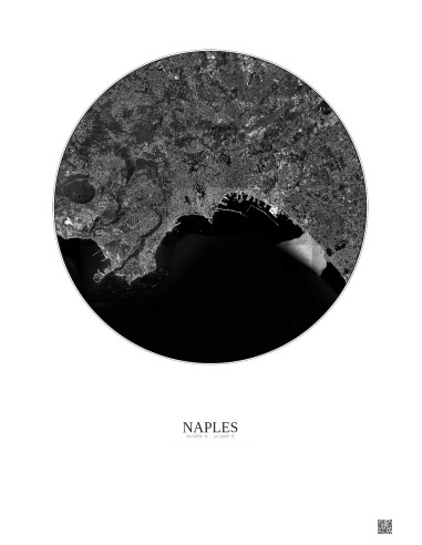Affiche Naples – Poster vue satellite 10km N&B | Gravura – Fond clair