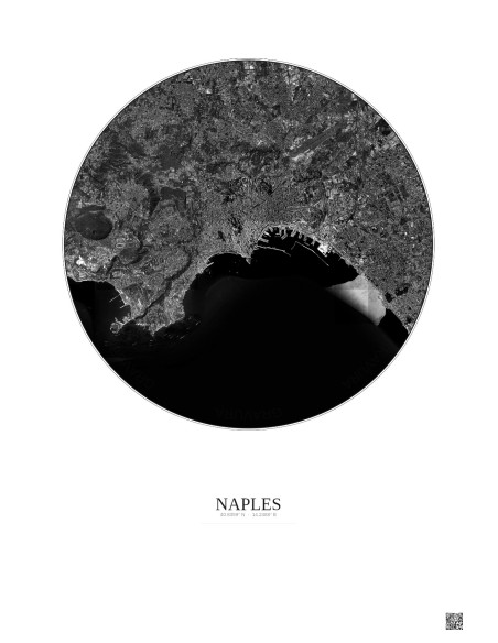 Affiche Naples – Poster vue satellite 10km N&B | Gravura – Fond clair
