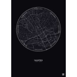 Affiche Nantes – Poster carte de ville 2.5km | Gravura – Fond foncé