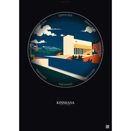 Affiche Kinshasa – Poster illustration vintage – National Museum Of The Democratic Republic Of Congo | Gravura – Fond foncé