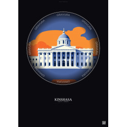 Affiche Kinshasa – Poster illustration vintage – Palace Of The Nation | Gravura – Fond foncé