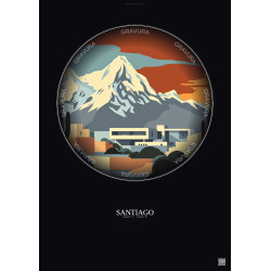 Affiche Santiago – Poster illustration vintage – Chilean Museum Of Pre Columbian Art | Gravura – Fond foncé