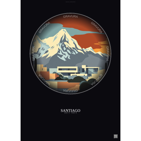 Affiche Santiago – Poster illustration vintage – Chilean Museum Of Pre Columbian Art | Gravura – Fond foncé