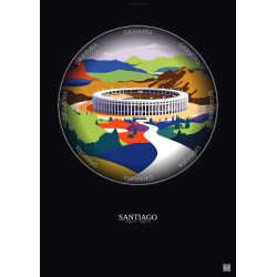 Affiche Santiago – Poster illustration vintage – Estadio Monumental | Gravura – Fond foncé