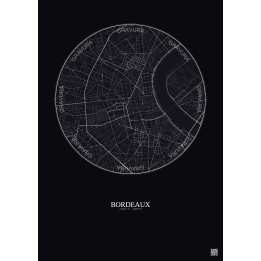 Affiche Bordeaux – Poster carte de ville 2.5km | Gravura – Fond foncé