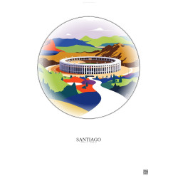 Affiche Santiago – Poster illustration vintage – Estadio Monumental | Gravura – Fond clair