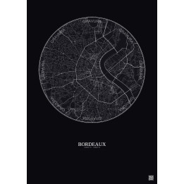 Affiche Bordeaux – Poster carte de ville 5km | Gravura – Fond foncé
