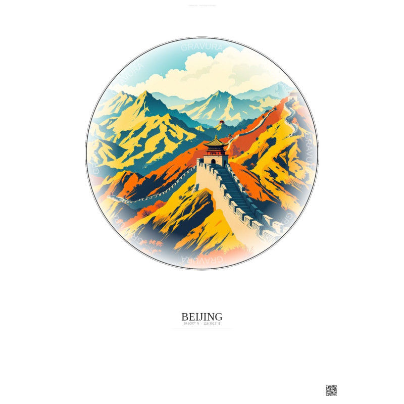 Affiche Beijing – Poster illustration vintage – Famous Viewpoint Of Beijing | Gravura – Fond clair