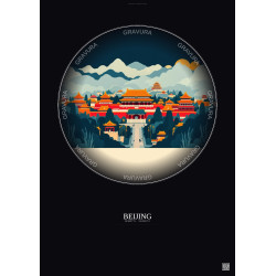 Affiche Beijing – Poster illustration vintage – Historic Old Town Of Beijing | Gravura – Fond foncé