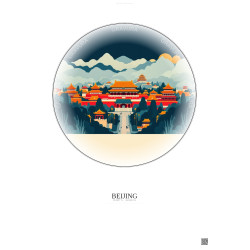 Affiche Beijing – Poster illustration vintage – Historic Old Town Of Beijing | Gravura – Fond clair