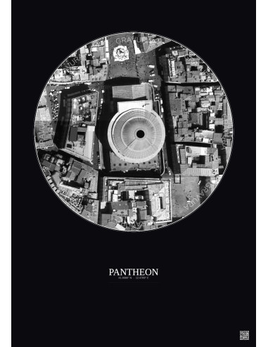Pantheon Satellite View Poster 0.1km B&W | Gravura – Dark background