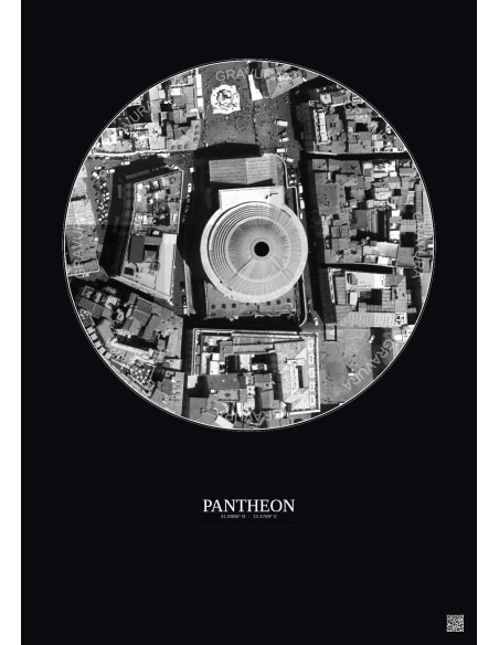 Pantheon Satellite View Poster 0.1km B&W | Gravura – Dark background