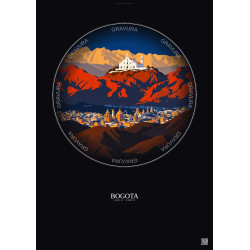 Affiche Bogota – Poster illustration vintage – Famous Viewpoint Of Bogota | Gravura – Fond foncé