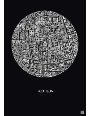 Affiche Pantheon – Poster vue satellite 0.5km N&B | Gravura – Fond foncé