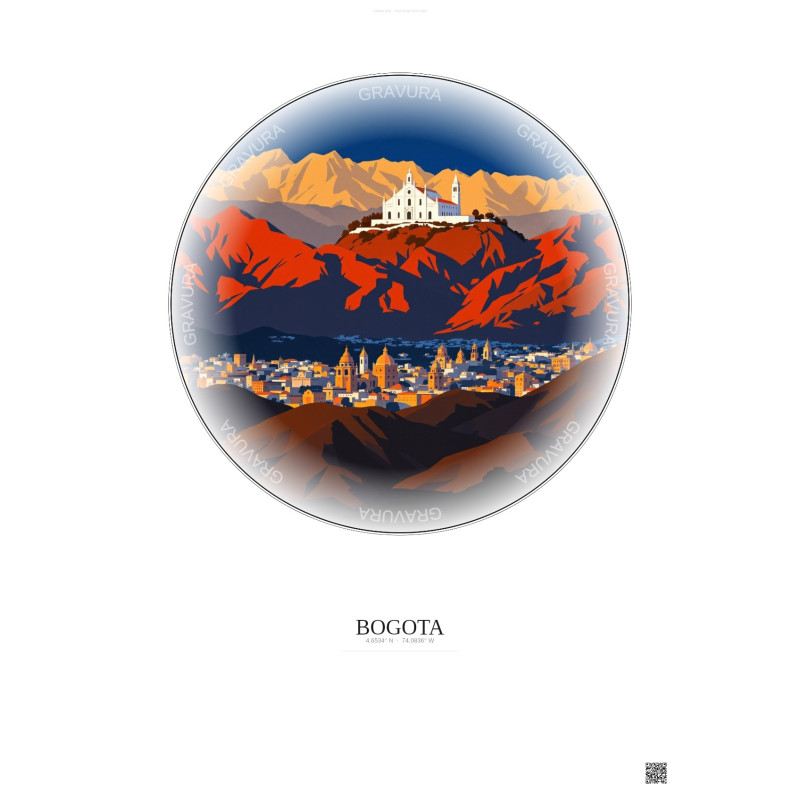 Affiche Bogota – Poster illustration vintage – Famous Viewpoint Of Bogota | Gravura – Fond clair