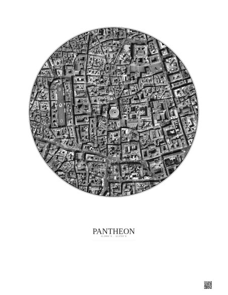 Pantheon Satellite View Poster 0.5km B&W | Gravura – Light background