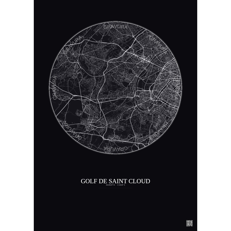 Affiche Golf De Saint Cloud – Poster carte de ville 10km | Gravura – Fond foncé