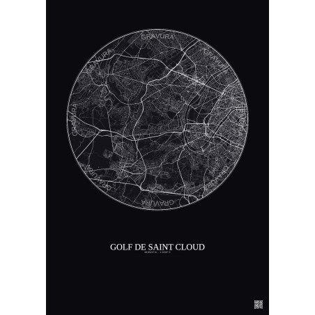 Affiche Golf De Saint Cloud – Poster carte de ville 10km | Gravura – Fond foncé