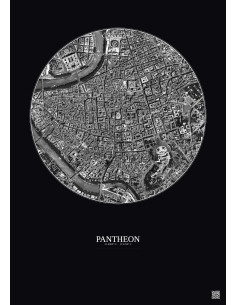 Affiche Pantheon – Poster vue satellite 1km N&B | Gravura – Fond foncé