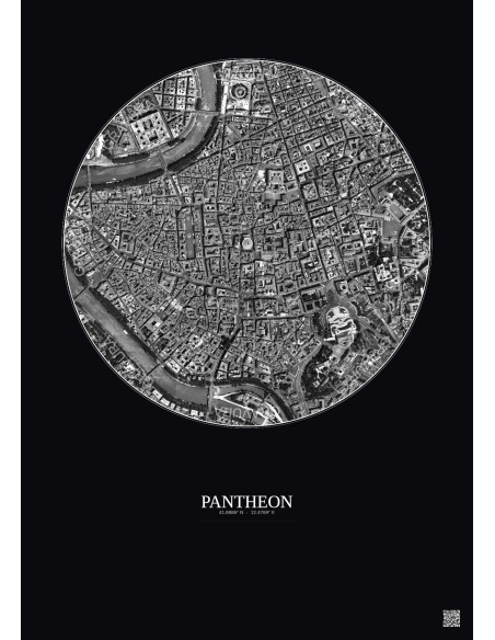 Affiche Pantheon – Poster vue satellite 1km N&B | Gravura – Fond foncé