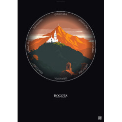 Affiche Bogota – Poster illustration vintage – Most Iconic Landmark Of Bogota | Gravura – Fond foncé