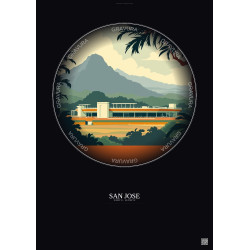 Affiche San Jose – Poster illustration vintage – Estadio Nacional De Costa Rica | Gravura – Fond foncé