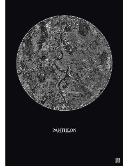 Affiche Pantheon – Poster vue satellite 5km N&B | Gravura – Fond foncé