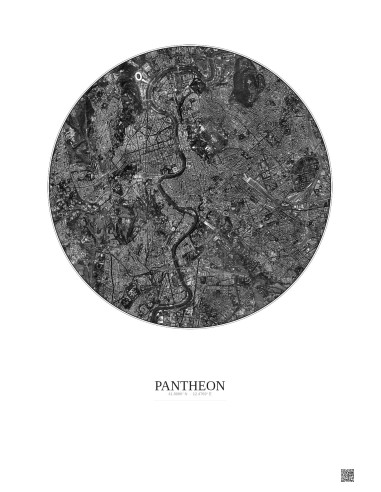 Pantheon Satellite View Poster 5km B&W | Gravura – Light background